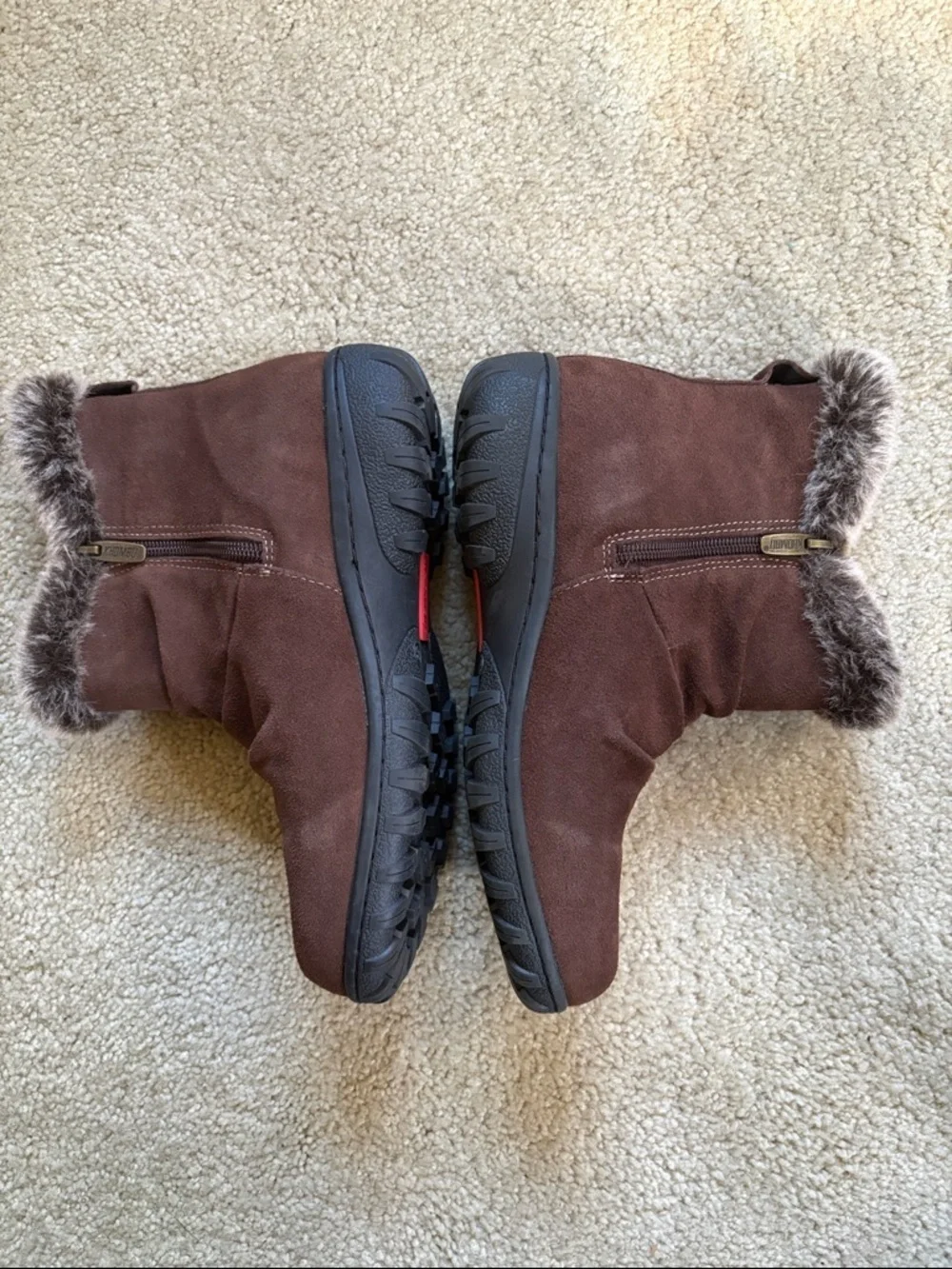 Khombu Brown Faux-Fur Trim Winter Ankle Boots-Size 8